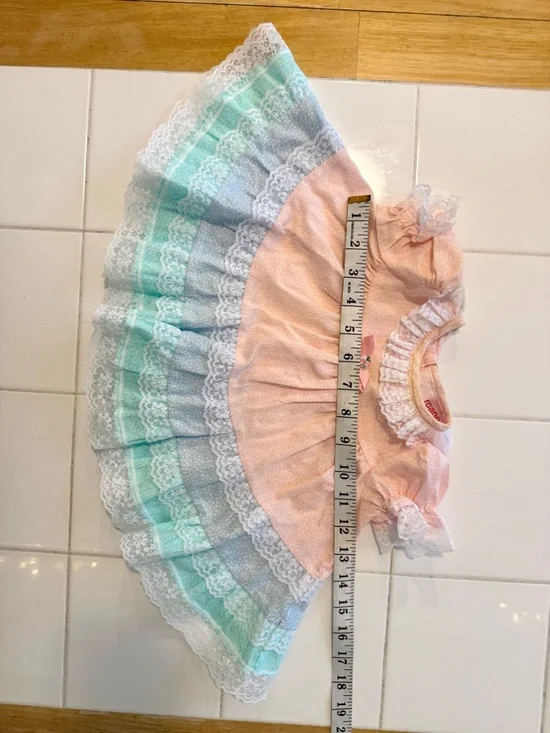 Vintage Baby Girl 6-9m Dress &Bloomer Set Roanna Pink Blue Ditzy Floral Lace 80s - Picture 14 of 14